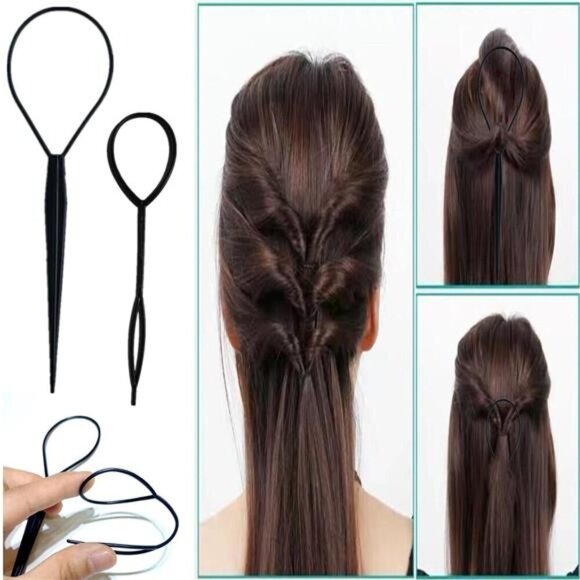 8-Piece Black Hair Styling Tool Set Edge Brush, Rat Tail Combs & Loop Puller - Picture 2 of 5